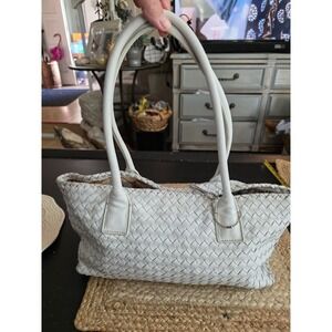 Fossil White Woven Leather Shoulder Bag Purse Multicolor Floral Lined #75082